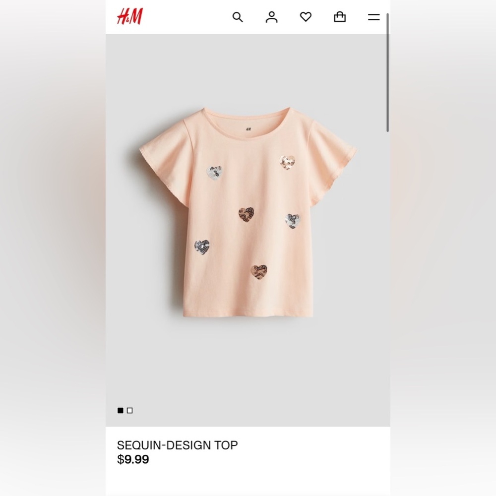 NWT!!! H&M Light Peach Kids T-Shirt with Sequin Heart Accents